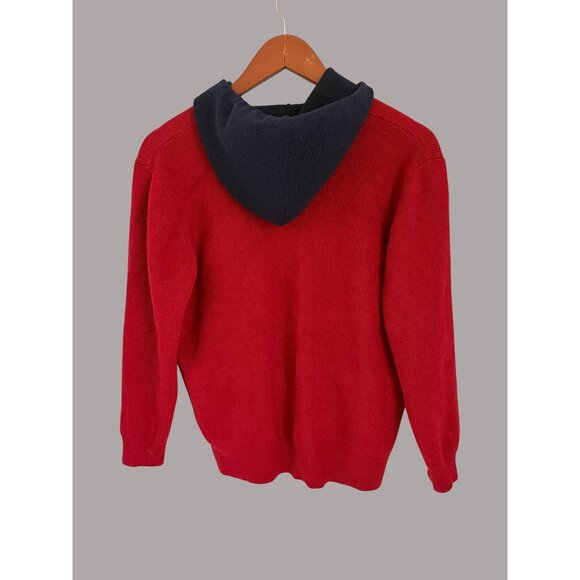 Vintage Red Knit Cardigan With Blue Hood & Giraffe Embroidered Pockets - Picture 3 of 4